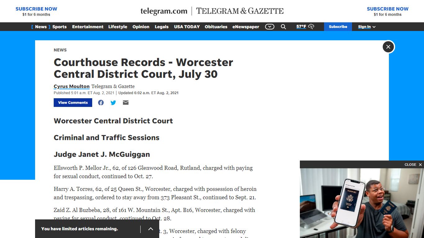 Courthouse Records - Worcester Central District Court, July 30